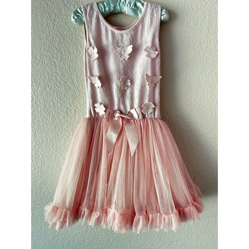 Popatu Pink Butterfly Tulle Dress Girls 5/6 Flower Girl Birthday